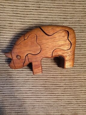Handcrafted Wooden Rhino Puzzle Décor - Natural Brown